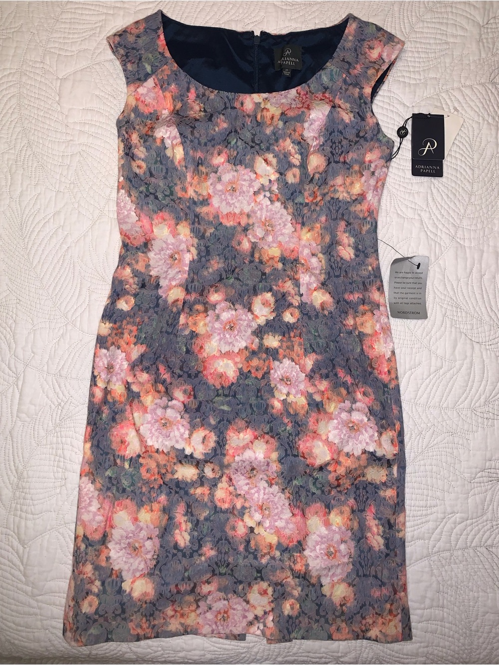 Adrianna Papell Navy Gray Floral Jacquard Lace Midi Sleeveless Dress NWT 2P